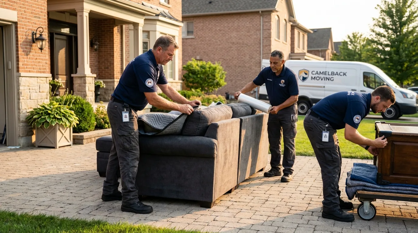 Large estate moving crew wrapping furniture in New Town, ND